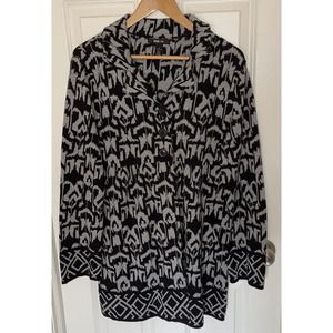 Style & Co Women's (Size L)‎ Button Down Aztec Ikat Print Knit Jacket Grey Black